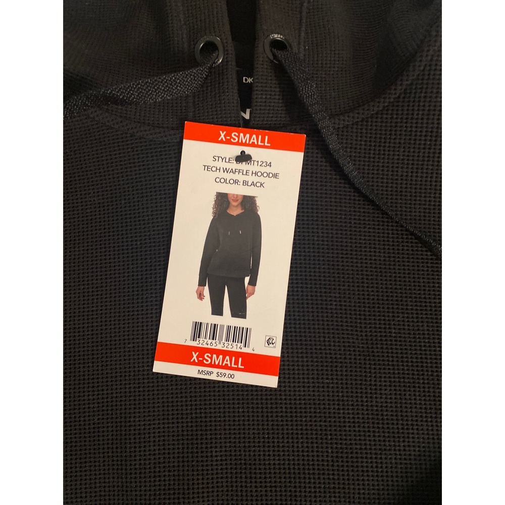 DKNY Tech Waffle Hoodie Black Long Sleeve Thermal Pullover Womens XS Casual - Picture 3 of 9